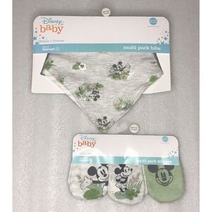 Disney Baby 3 Pack Bandana Bibs & 3 Pack Mittens Mickey Mouse Baby Boys New